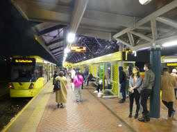 The platform for trams via Trafford Bar or Pomona
