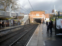 Looking along the platform for trams to Altrincham, East Didsbury and Manchester Airport