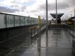 Looking towards the platform only for trams via Cornbrook