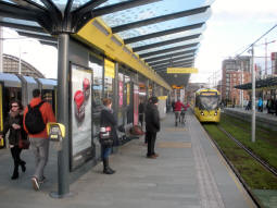 Looking along the platform which can be used by trams in either direction