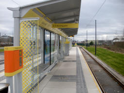 Looking along the platform for trams to Ashton-under-Lyne