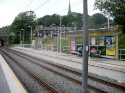 The platform for trams to Manchester from the other platform