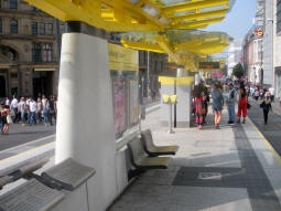 Looking along the arrivals platform (ultimately for trams via St. Peter's Square)