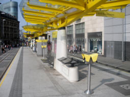 Looking along the platform for trams via Victoria