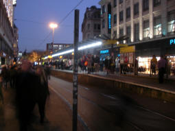 The island platform with the nearest side for trams via Piccadilly Gardens and St Peter's Square