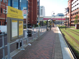 Looking towards MediaCityUK along the platform for trams to Eccles and MediaCityUK